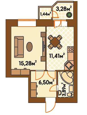 1-комнатная 40.77 м² в ЖК Янтарный от застройщика, г. Ирпень