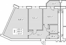 2-кімнатна 68.8 м² в ЖК Волошковий від 23 900 грн/м², с. Софіївська Борщагівка