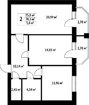 2-кімнатна 70.33 м² в ЖК Волошковий від 18 750 грн/м², с. Софіївська Борщагівка