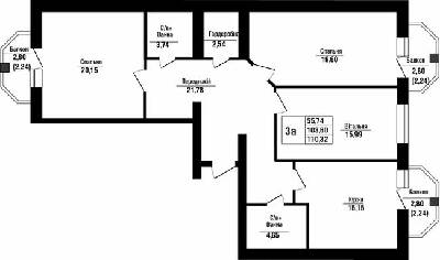 3-кімнатна 110.32 м² в ЖК Волошковий від 21 900 грн/м², с. Софіївська Борщагівка