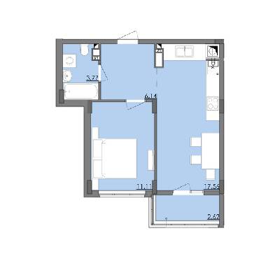 1-комнатная 41.2 м² в ЖК Стожары от застройщика, с. Софиевская Борщаговка