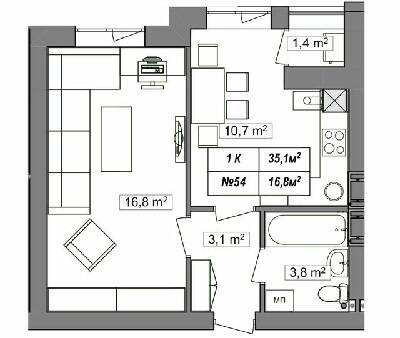 1-кімнатна 35.1 м² в ЖК Гудвіл від 24 250 грн/м², с. Хотів