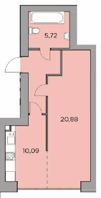 1-комнатная 42.31 м² в ЖК Родной от 20 500 грн/м², с. Гатное