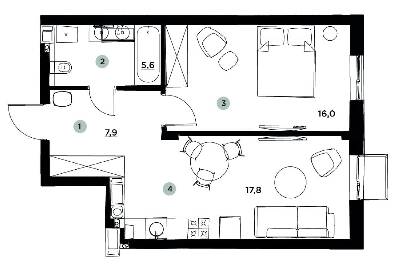 1-кімнатна 47.3 м² в ЖК PARKTOWN від 18 500 грн/м², смт Гостомель