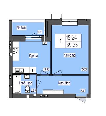 1-кімнатна 39.45 м² в ЖК SkyCity від 14 700 грн/м², м. Бориспіль
