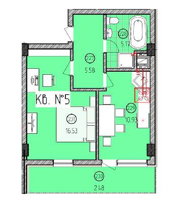 1-кімнатна 40.69 м² в ЖК Закарпатський від забудовника, Ужгород