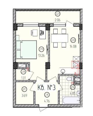 1-кімнатна 44.01 м² в ЖК Закарпатський від забудовника, Ужгород