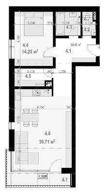 2-кімнатна 68.04 м² в ЖК Бабяка від забудовника, Ужгород