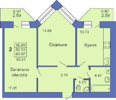 2-комнатная 63.31 м² в ЖК на пл. Павленковская, 3В от 24 000 грн/м², Полтава