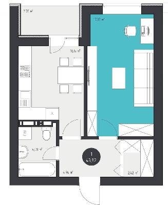 1-кімнатна 43.82 м² в ЖК 3V Volkova від 17 750 грн/м², Кропивницький