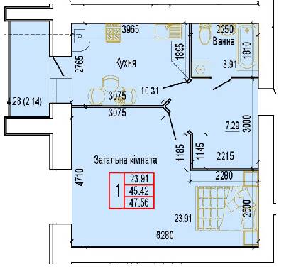 1-кімнатна 46.56 м² в ЖК Еверест від 14 000 грн/м², Суми