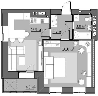 1-кімнатна 51.4 м² в ЖК Сімейний від 22 650 грн/м², Рівне