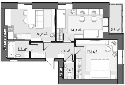 2-кімнатна 64.9 м² в ЖК Сімейний від 21 250 грн/м², Рівне
