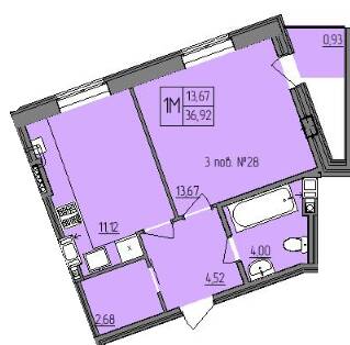 1-кімнатна 36.92 м² в ЖК Villa Viola від 15 000 грн/м², Рівне