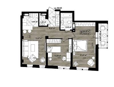 2-комнатная 74.63 м² в ЖК Paradise Life от 24 000 грн/м², Чернигов