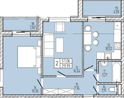 2-комнатная 57.06 м² в ЖД Барвінок от 11 500 грн/м², пгт Гоща