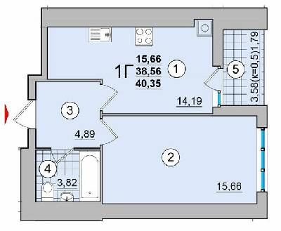 1-кімнатна 40.35 м² в ЖК на вул. Мазепи, 23 від забудовника, Чернігів