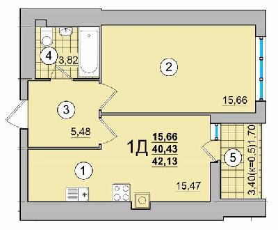 1-кімнатна 42.13 м² в ЖК на вул. Мазепи, 23 від забудовника, Чернігів