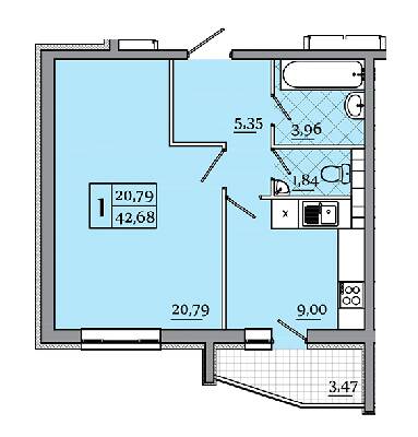 1-комнатная 42.68 м² в ЖК Северный от 11 000 грн/м², Чернигов