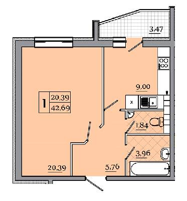 1-комнатная 42.69 м² в ЖК Северный от 11 000 грн/м², Чернигов