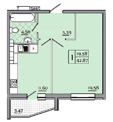 1-комнатная 42.87 м² в ЖК Северный от 11 000 грн/м², Чернигов