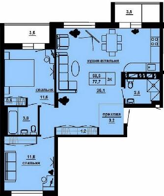 3-комнатная 77.7 м² в ЖК Manhattan от 19 100 грн/м², Тернополь