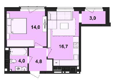 1-комнатная 42.5 м² в ЖК Киевский от 19 450 грн/м², Черновцы