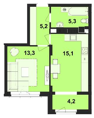 1-комнатная 43.1 м² в ЖК Киевский от 19 450 грн/м², Черновцы