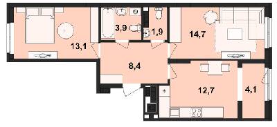 2-комнатная 58.8 м² в ЖК Киевский от 19 200 грн/м², Черновцы