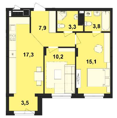 2-комнатная 61.1 м² в ЖК Киевский от 21 250 грн/м², Черновцы