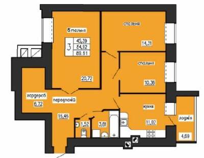 3-кімнатна 89.61 м² в ЖК на вул. Лучаківського-Тролейбусна від 16 500 грн/м², Тернопіль