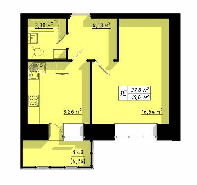1-комнатная 37.8 м² в ЖК на ул. Бенцаля, 7 от застройщика, Тернополь