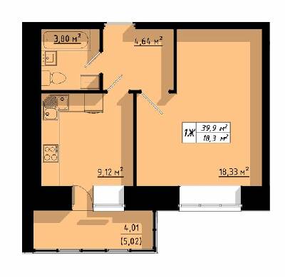 1-комнатная 39.9 м² в ЖК на ул. Бенцаля, 7 от застройщика, Тернополь