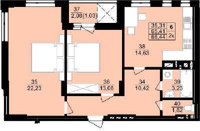 2-комнатная 66.44 м² в ЖК Белогорский от 12 300 грн/м², Тернополь