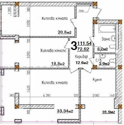 3-комнатная 111.54 м² в ЖК Счастливая семья от 19 250 грн/м², Черновцы