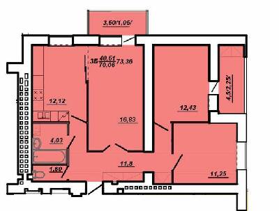 3-кімнатна 73.36 м² в ЖК на вул. Яреми / вул. Текстильна від забудовника, Тернопіль