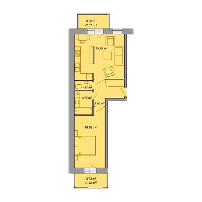 1-комнатная 48.95 м² в ЖК Комфорт Таун плюс от застройщика, с. Петриков
