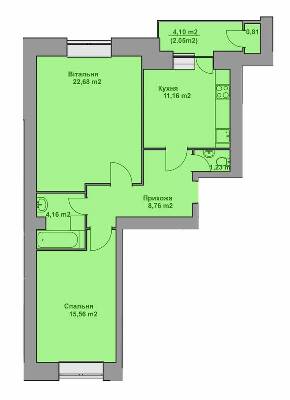 2-комнатная 66.41 м² в ЖК Комфорт Таун плюс от 17 050 грн/м², с. Петриков