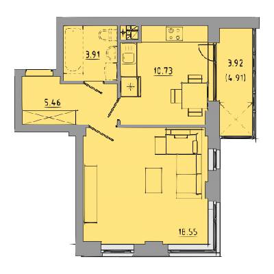 1-кімнатна 42.6 м² в ЖК Централ Хол від 22 000 грн/м², Тернопіль