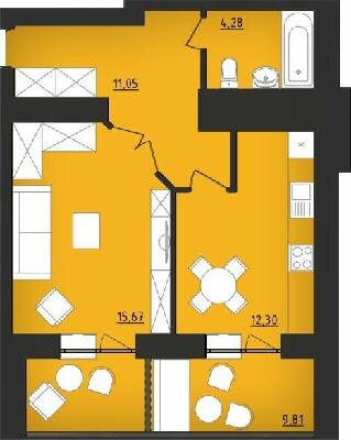 1-комнатная 53.11 м² в ЖК Комфорт от 14 500 грн/м², Хмельницкий