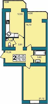 2-комнатная 75.19 м² в ЖК Lakeberry от 12 000 грн/м², Хмельницкий