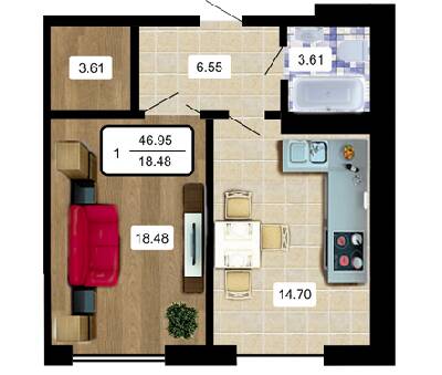 1-комнатная 46.95 м² в ЖК Paradise от 18 300 грн/м², Хмельницкий