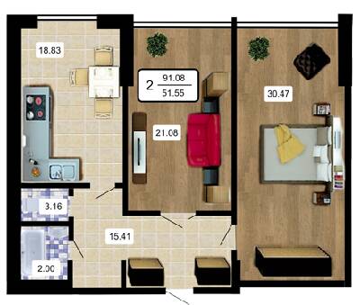 2-кімнатна 91.08 м² в ЖК Paradise від 25 200 грн/м², Хмельницький