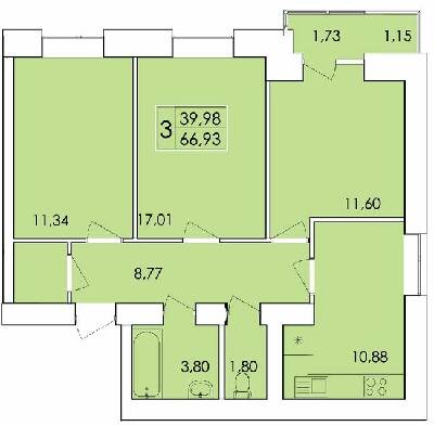 3-комнатная 66.93 м² в ЖК Ранкове Family от 14 500 грн/м², Хмельницкий
