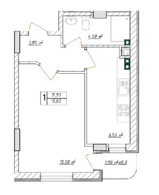 1-кімнатна 31.9 м² в ЖК Будинок на Малонова від 39 000 грн/м², Одеса