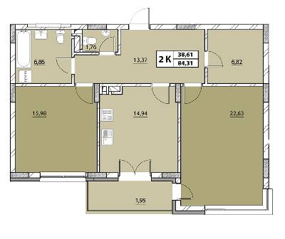 2-комнатная 84.31 м² в ЖК Гиацинт-Люкс от 48 000 грн/м², Львов