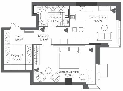 1-кімнатна 62.67 м² в ЖК RiverStone від 41 420 грн/м², Київ