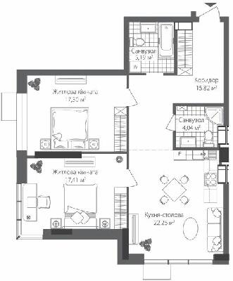 2-комнатная 82.01 м² в ЖК RiverStone от 56 400 грн/м², Киев
