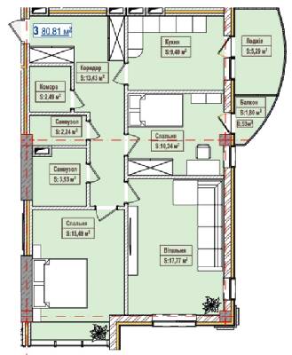 3-кімнатна 80.81 м² в ЖК Олександрівськ від забудовника, Запоріжжя
