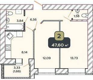 2-комнатная 47.6 м² в ЖК Spring Town от 13 000 грн/м², Хмельницкий